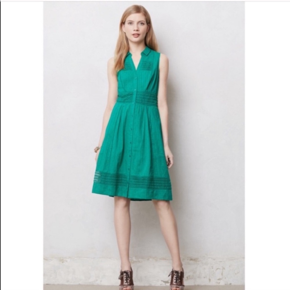 Anthropologie Maeve Swiss dot emerald green dress